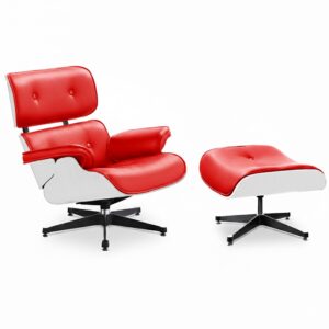ラウンジチェア&オットマン レザー 白塗装シェル/Charles & Ray Eames
